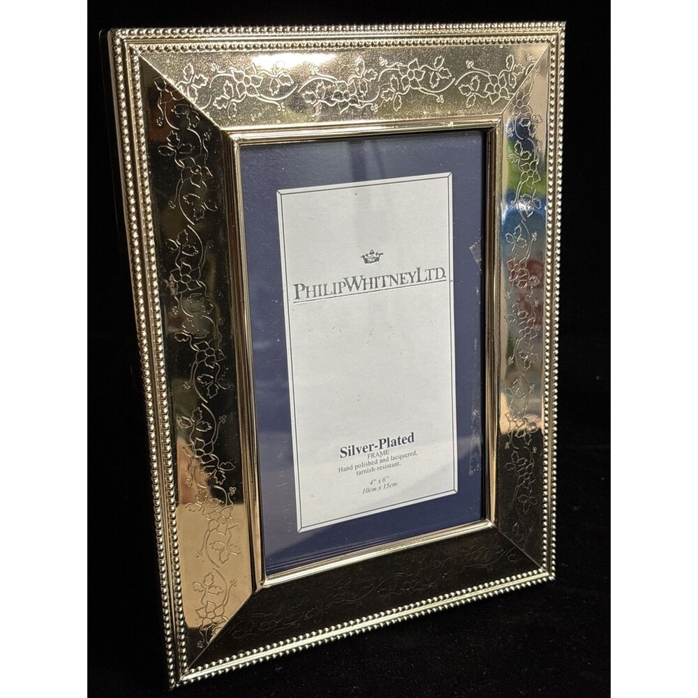 Philip Whitney LTD Silver Plated Photo Frame 8”x6” Mirrored Etching Vintage